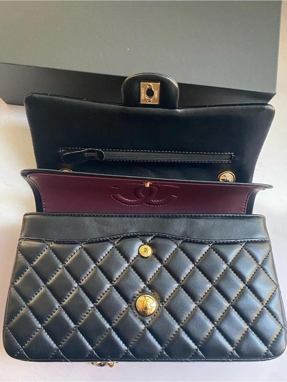 Chanel Quilted Lambskin Classic Flap Crossbody Bag in Black with Gold Hardware